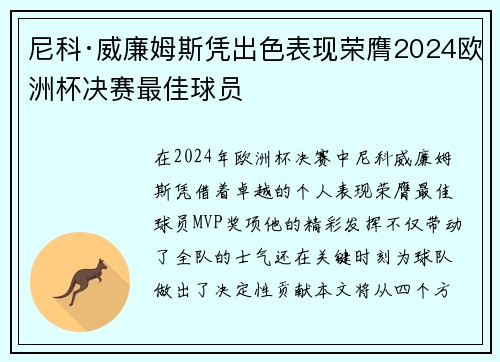 尼科·威廉姆斯凭出色表现荣膺2024欧洲杯决赛最佳球员